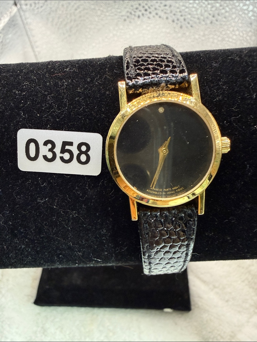 Classic Black Leather Strap Women's Watch with Gold Case